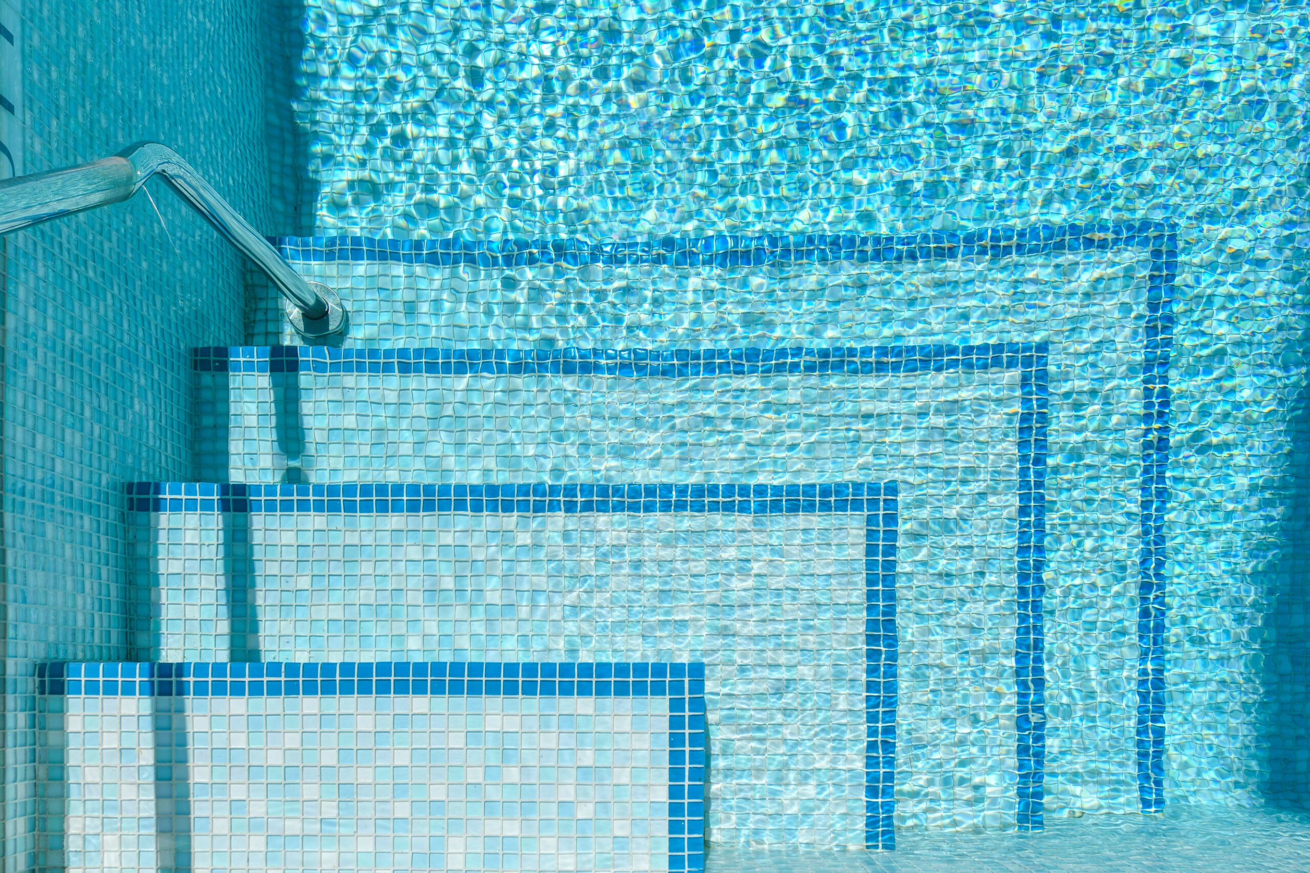 tiled stainless steel pool stairs